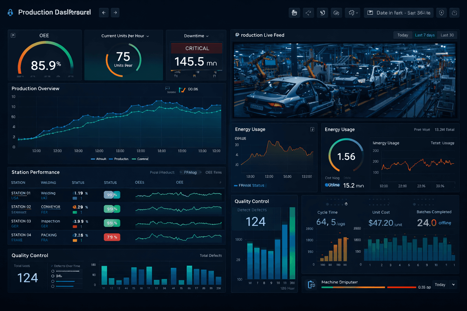 Karmaşık bir fabrika ortamındaki otomotiv üretim hattı.