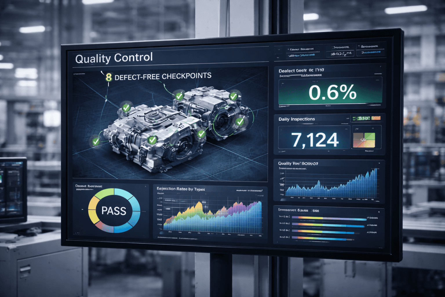 Quality inspection system highlighting defect points on a product.